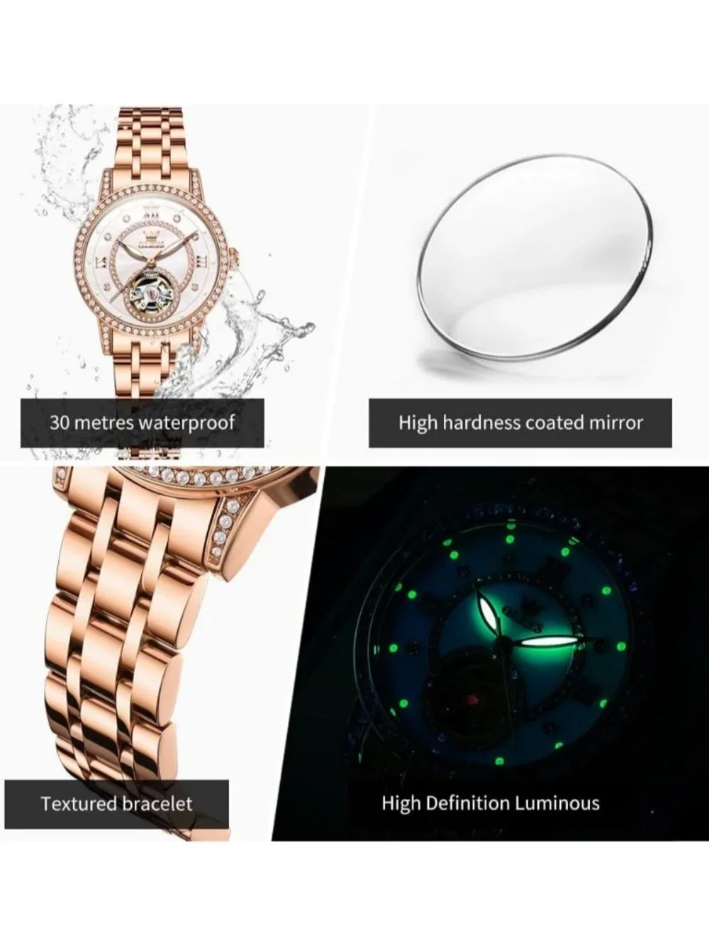 Women’s Rose White Automatic Starry Sky Diamond Bezel Luxury Mechanical Watches